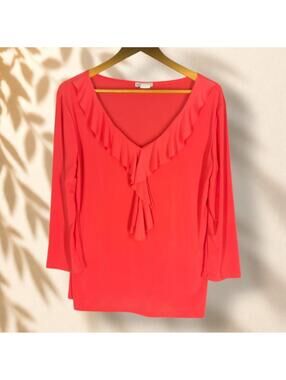 Bleeker & McDougal Blouse Women L Large Pink V-Neck 3/4 Sleeve Casual Stretch